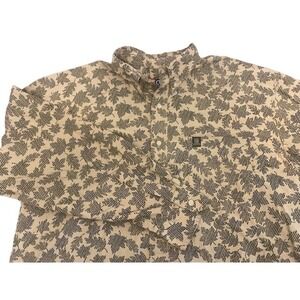 Chaps Ralph‎ Lauren Men's XL Cream & Olive Leaf Print Button Down Shirt**VINTAGE
